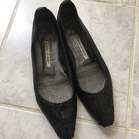 Manolo Blahnik Black Sequin Ballet Flats - Picture 2 of 10